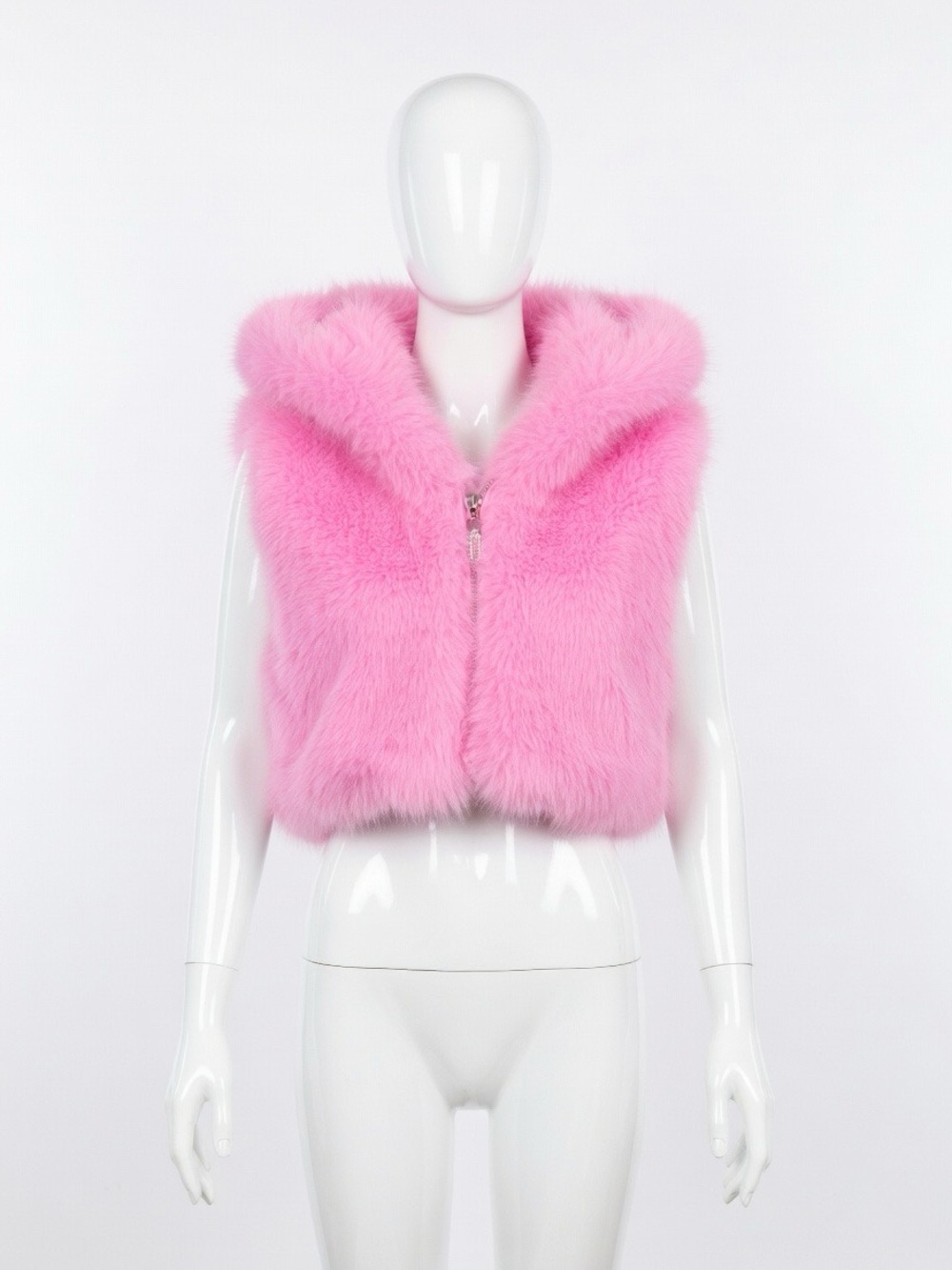 Bubblegum Pink Faux Fur Crop Hooded Vest - Picture 11 of 17